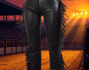 Vegan Faux Leather Fringe Pants: Western Biker Boho Style