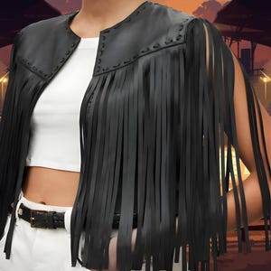 Handmade Black Suede Fringe Vest: Women&#39;s Western Rodeo Outfit