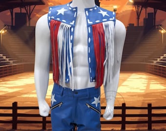 Gilet con frange in pelle fatto a mano: design Western Rodeo Star