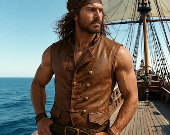 Handmade Leather Pirate Vest, Renaissance LARP Cosplay Outfit
