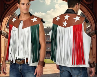Gilet con frange in pelle fatto a mano: design Western Rodeo Star