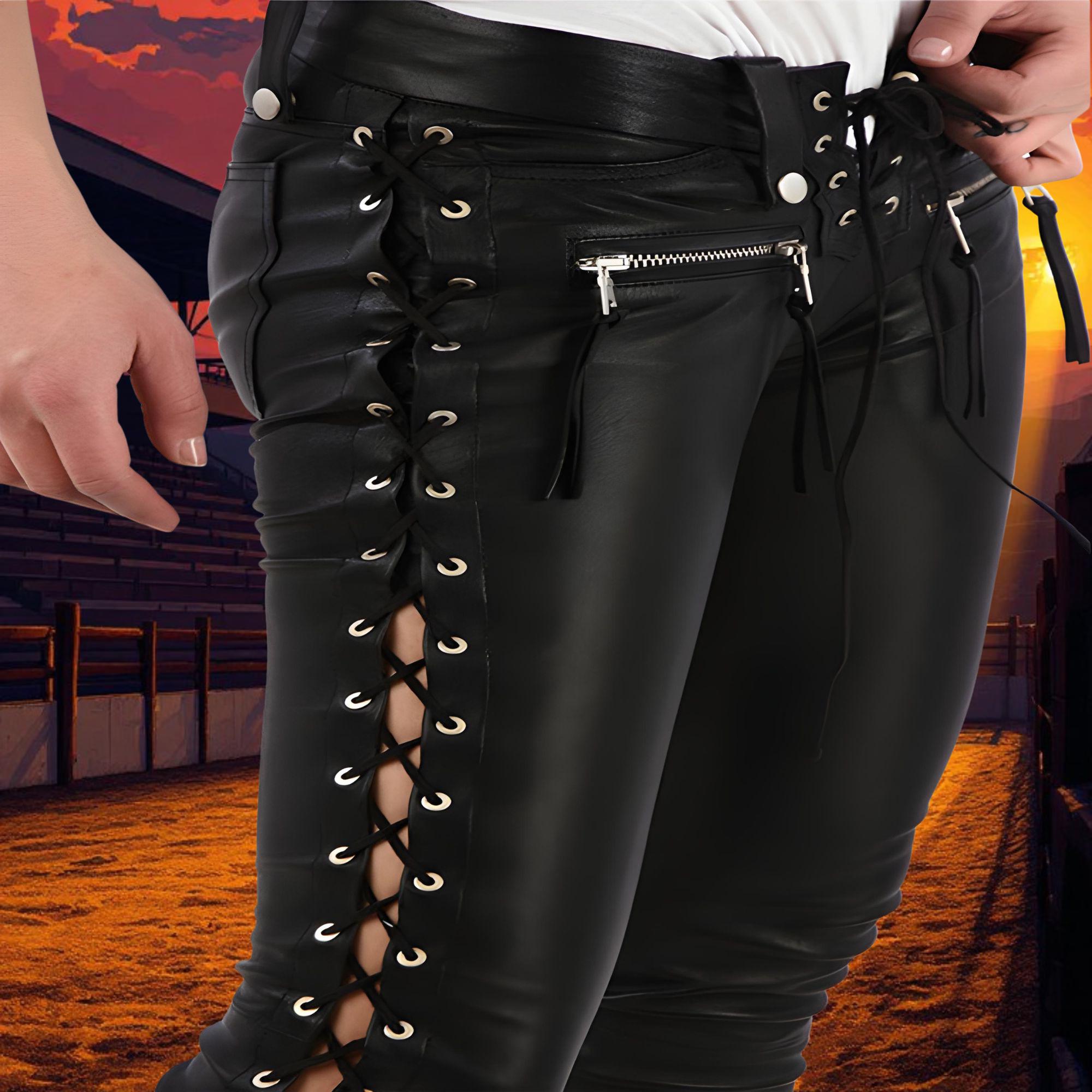 Flared Trousers Leather Pants With Lace Up Sides Womens