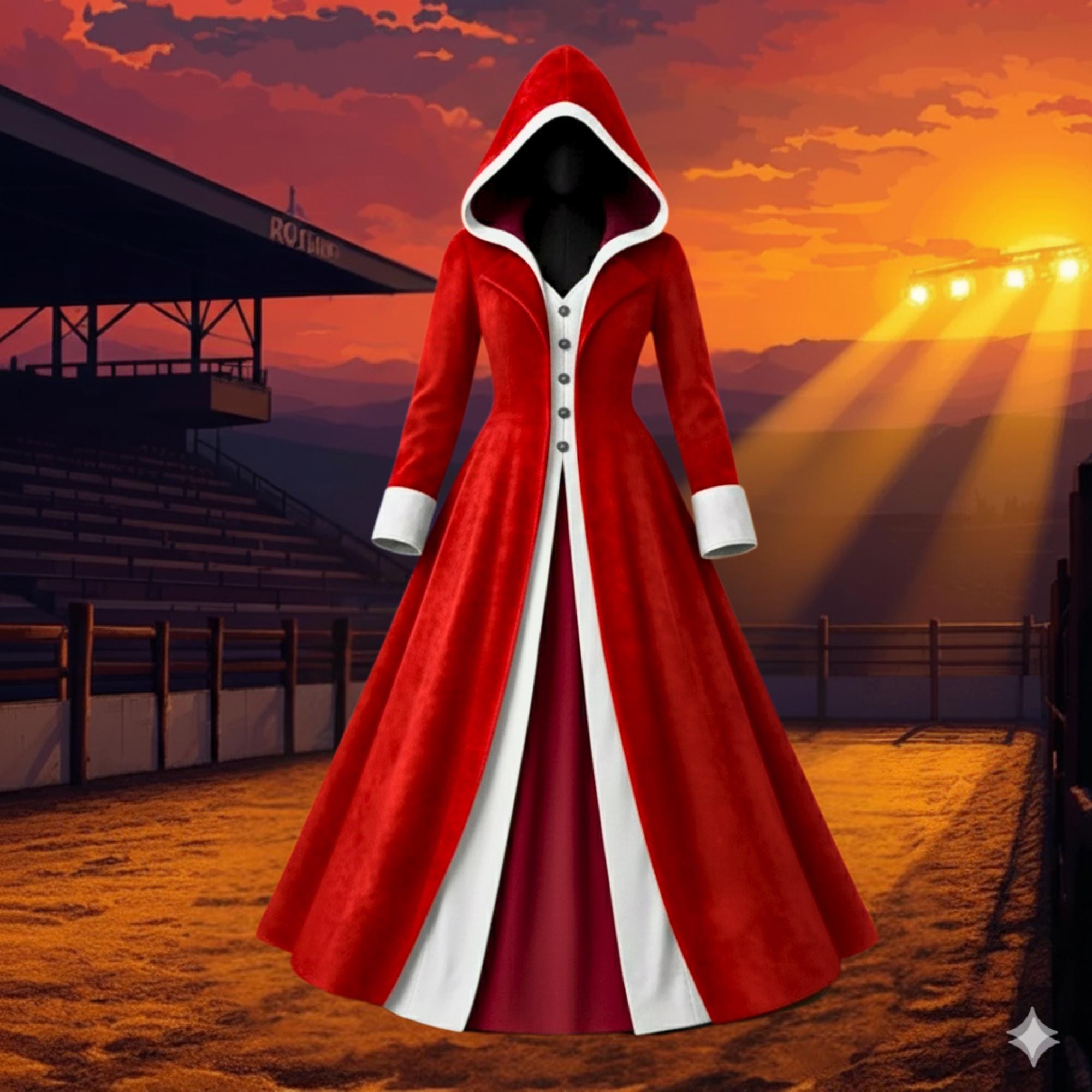 Mrs. Claus Weihnachtskostüm - Rote Samt-Robe Mit Kapuze, Gürtel & Handschuhen, Größe M