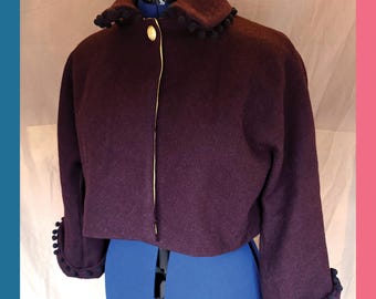 Wool Coat - 1950’s Vintage Design - Retro - Crop Swing Jacket - Size Medium
