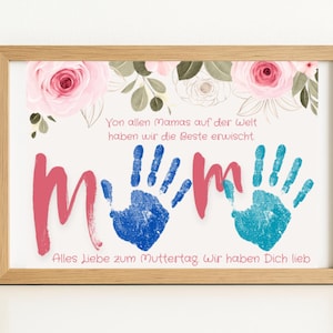 Florale Handabdruck-Vorlage zum Muttertag | PDF Printable für 1 oder 2 Kinder | Bastelidee zum Ausdrucken | Geschenk für Mama