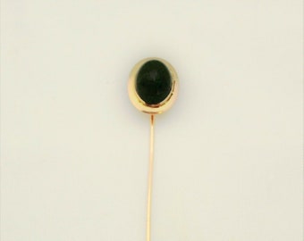 Vintage 14K Yellow Gold 12 mm x 5 mm Jade Cabochon Stick Pin 3.5 Grams by LBA