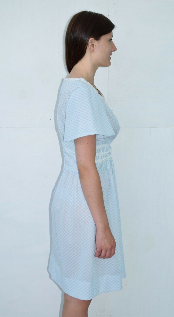 Vintage 70's Blue White Diamond Check Dress Butte… - image 5