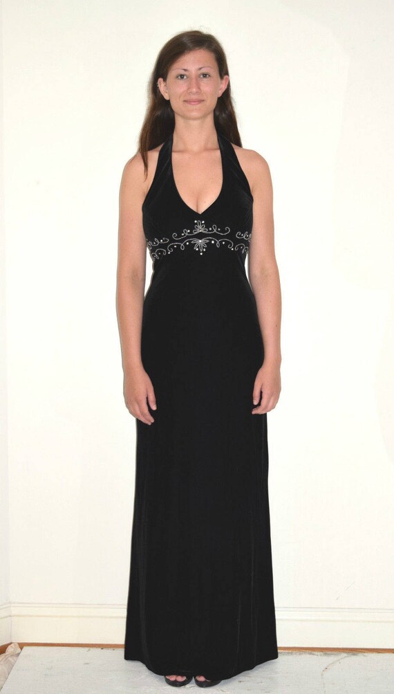 black velvet halter dress