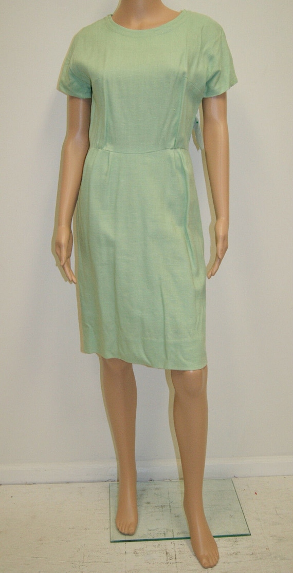 Mid Century Vintage 60's Mint Green Linen Dress  -