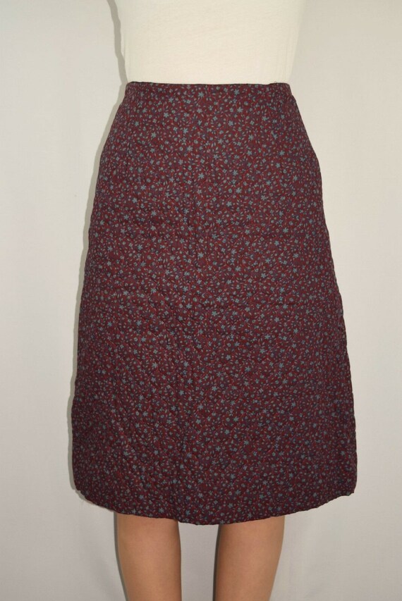 Vintage 1960's 60's Quilted Burgundy Blue Floral … - image 3