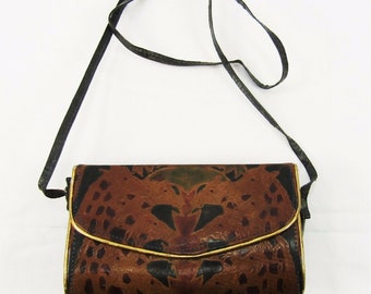 Vintage Genuine Leather Multi Color Giraffe Palm Tree Handbag Shoulder Bag Purse