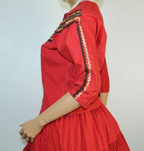Vintage 50's Red Patio Squaw Top & Swing Skirt by… - image 6