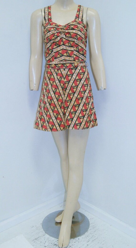 Vintage 1930's Swimsuit Play Suit Romper Bathing S