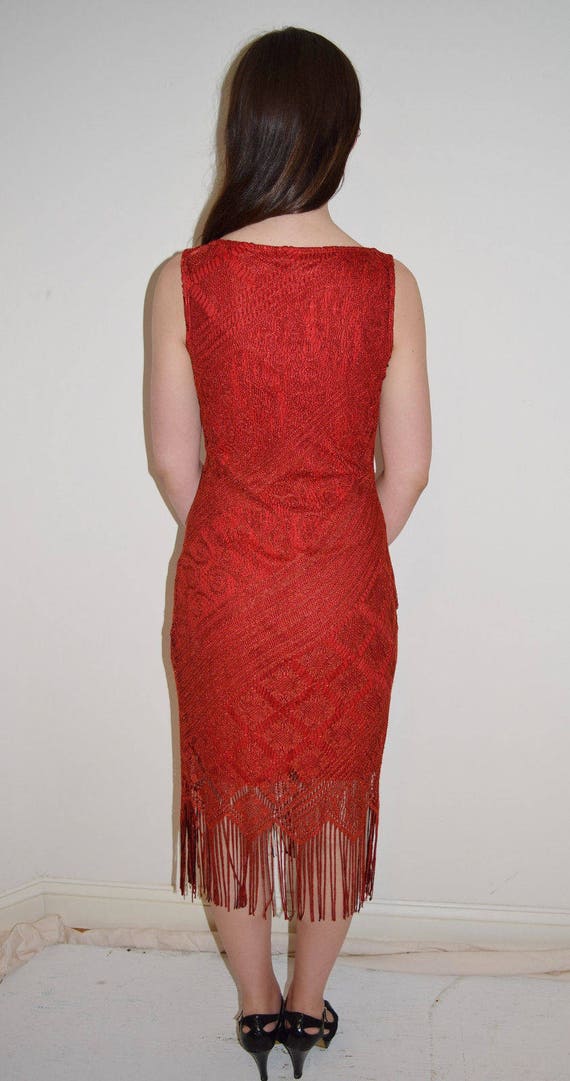 Vintage Vtg 1980's Sexy Red Fringe Cocktail Club … - image 4