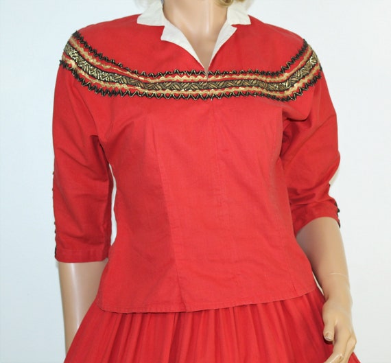 Vintage 50's Red Patio Squaw Top & Swing Skirt by… - image 4