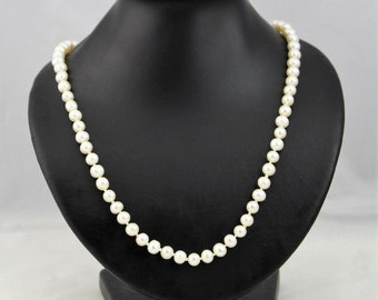 18" Natural 6mm Pearl Bead Necklace Sterling Clasp by RSE Individually Knotted