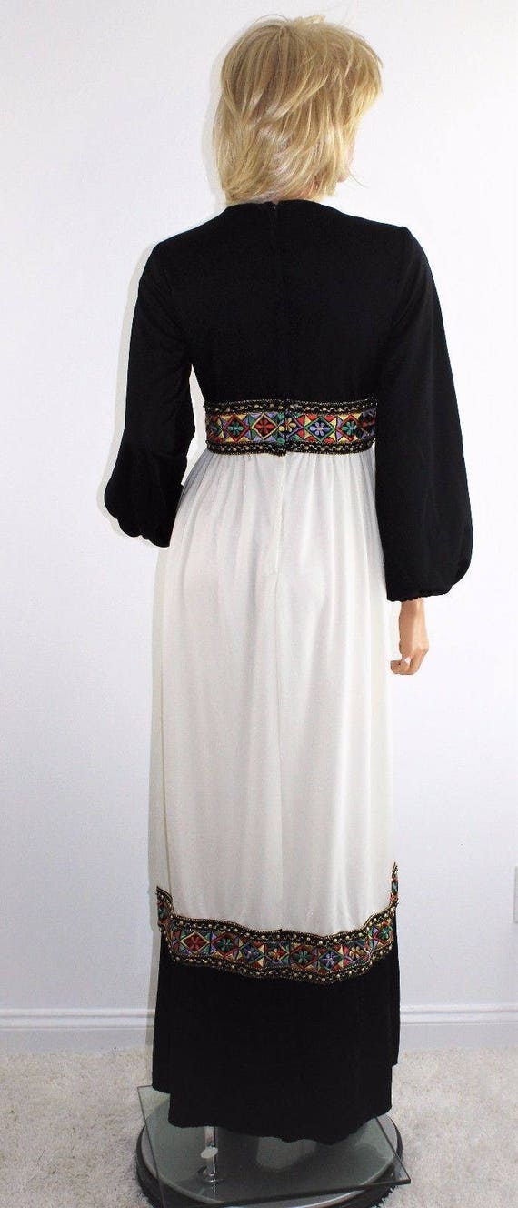 Vintage 70's Hippie Boho Peasant Black White Nylo… - image 4