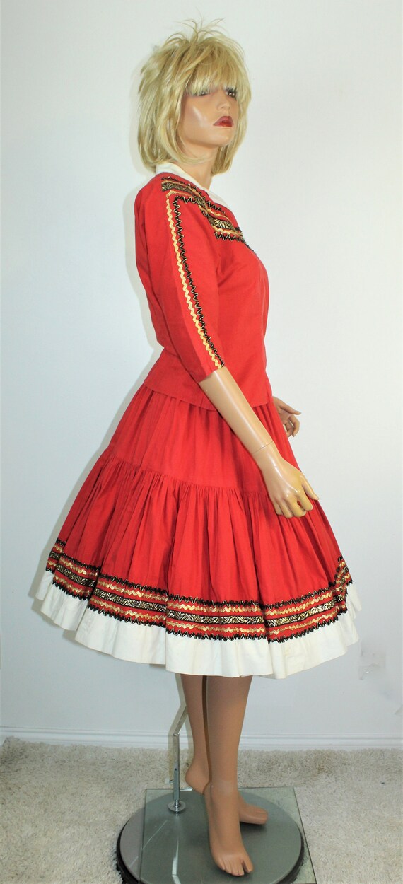 Vintage 50's Red Patio Squaw Top & Swing Skirt by… - image 9