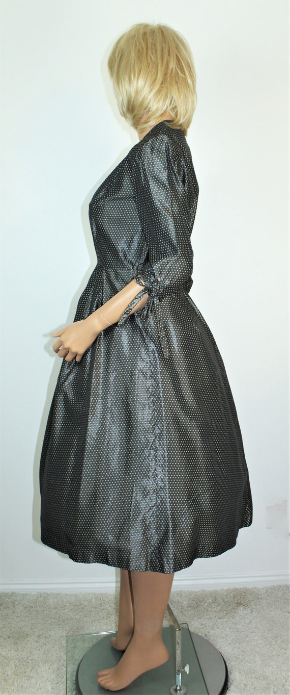 Vintage 40's Metallic Graphite Print Pleated Shim… - image 4