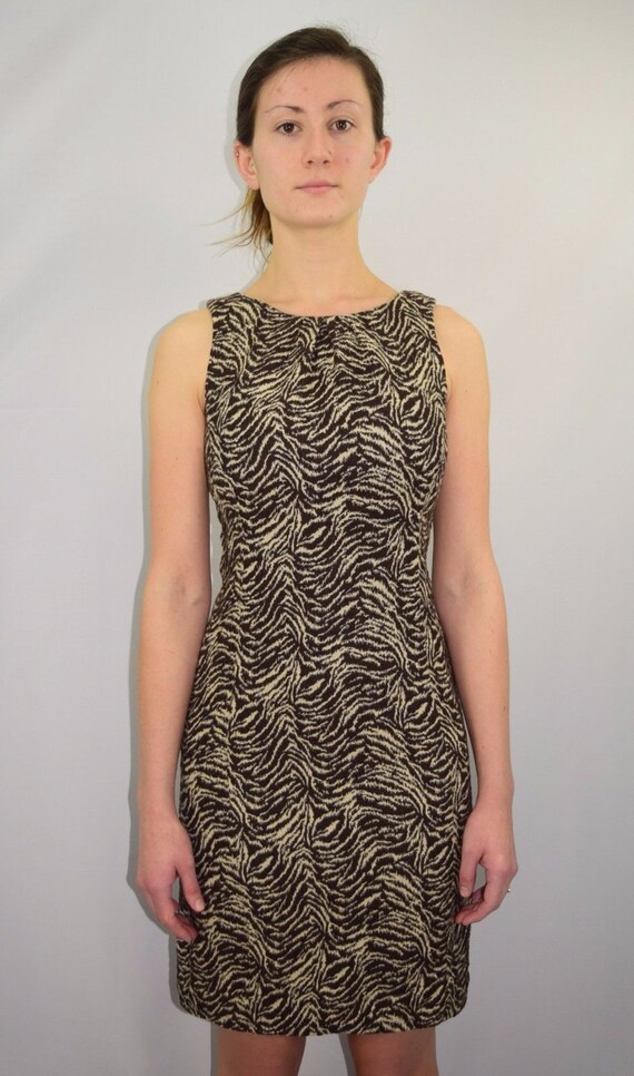 Vintage 60's Mod Animal Stripe Print Brown White … - image 2