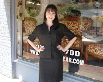 Vintage 1960's Black Silk Dress With Jacket by Branell Size 6