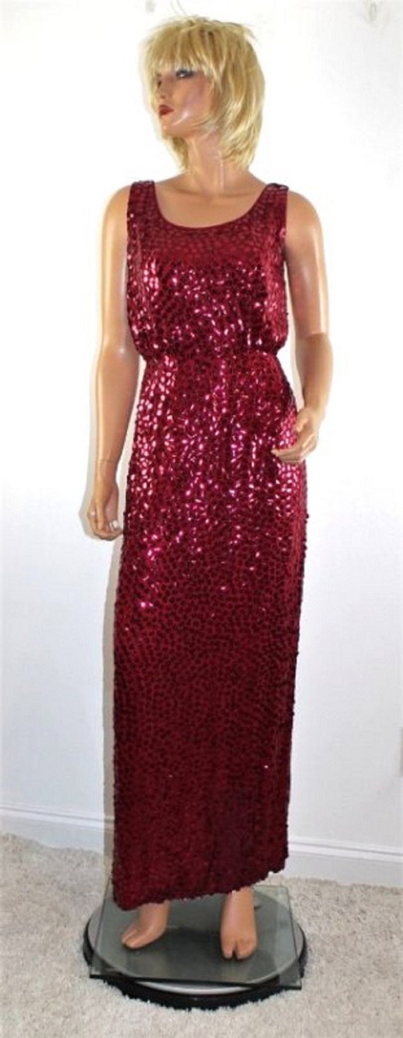 Vintage 60's Burgundy Silk Sequin Dress by Royal L