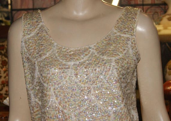 Vintage Vtg 60's Mod Go Go Beaded Sequin Top Blou… - image 2