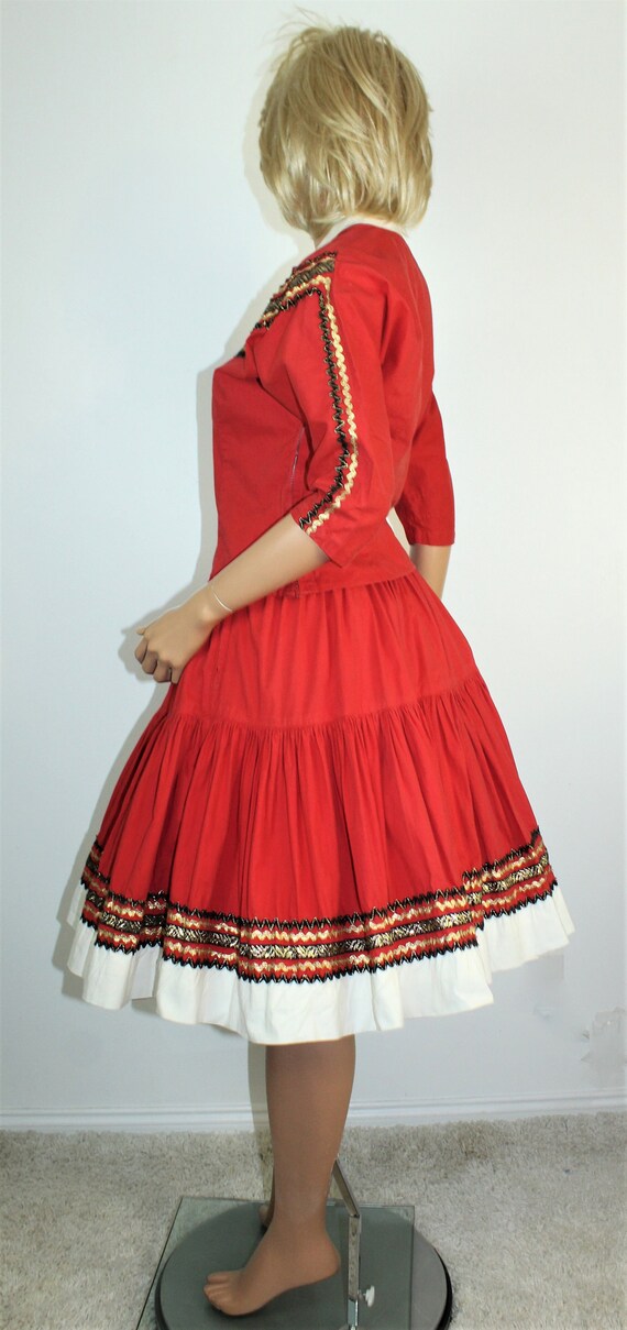 Vintage 50's Red Patio Squaw Top & Swing Skirt by… - image 5