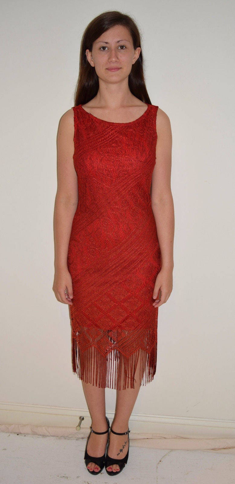 Sexy Red Fringe Cocktail Club Dress 