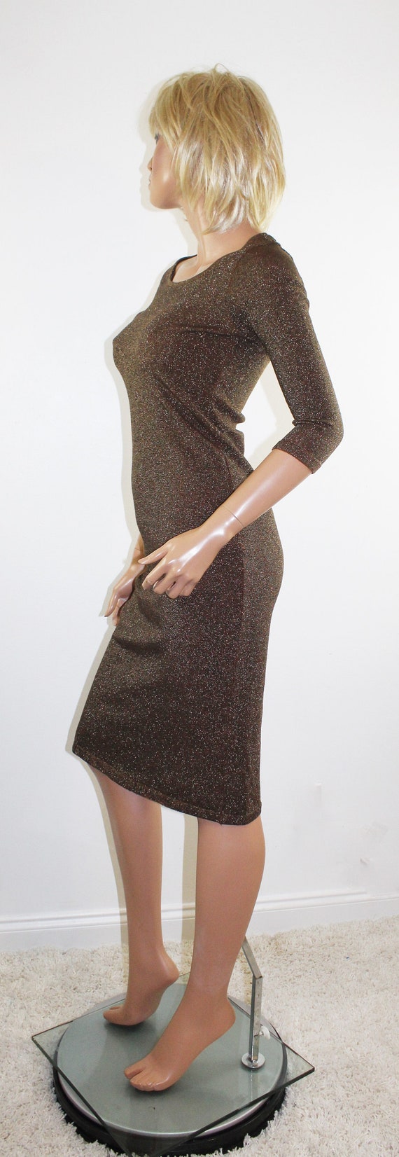 Vintage PACO RABANNE Bronze Metallic Wiggle Dress… - image 5