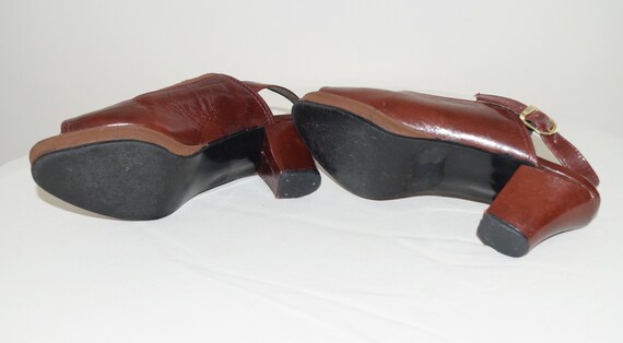 Vintage 40's Leather & Suede Chunky Sling Back Pe… - image 10