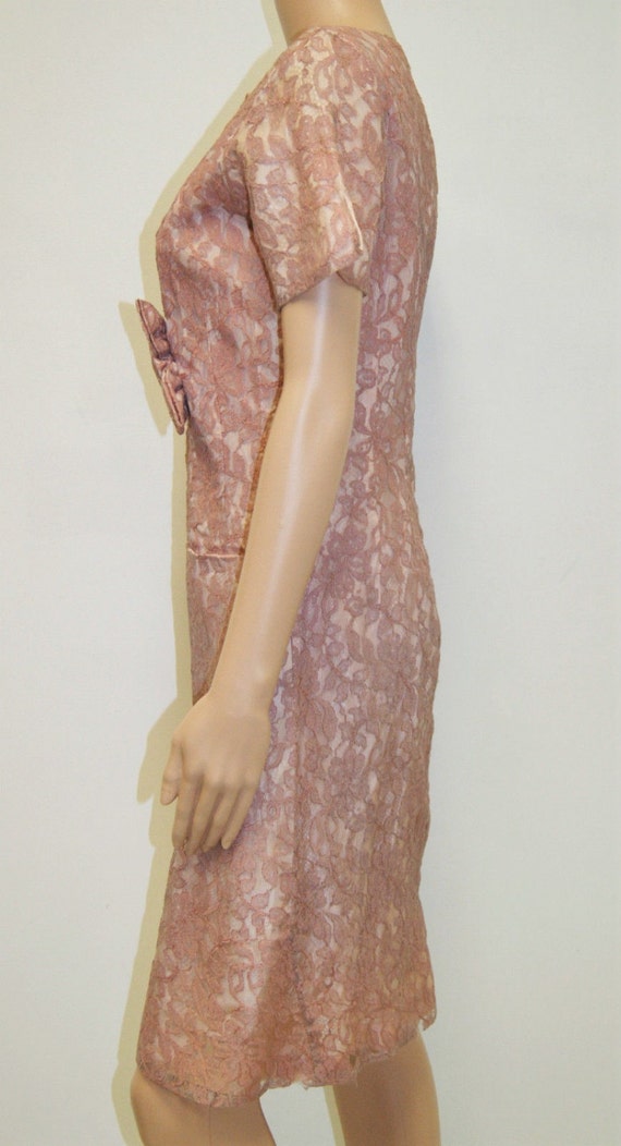 Vintage 50's 60's Pink Lace Wiggle Dress by Form … - image 3