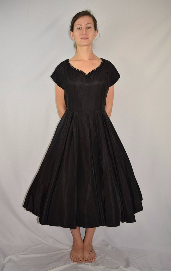 Vintage 50's LESLIE FAY Black Taffeta Rockabilly S