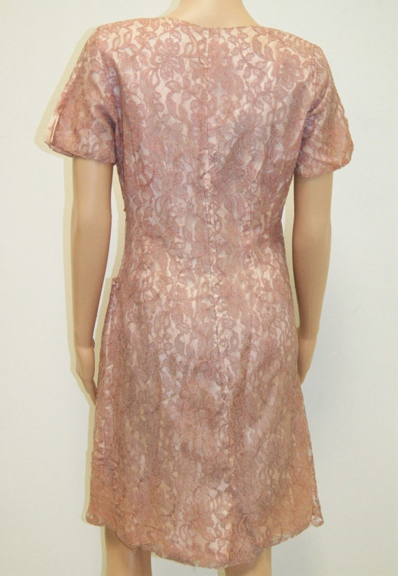 Vintage 50's 60's Pink Lace Wiggle Dress by Form … - image 4