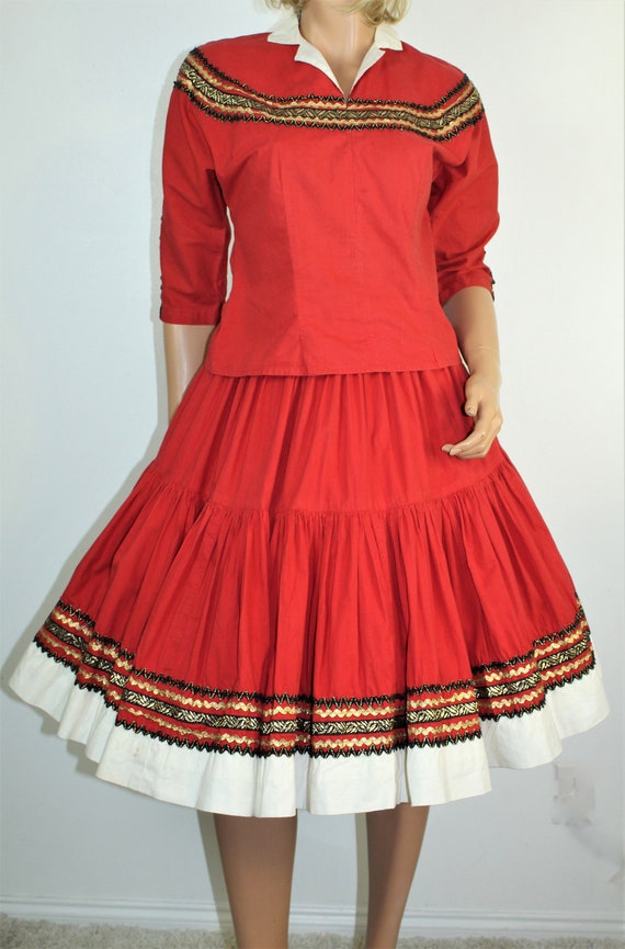 Vintage 50's Red Patio Squaw Top & Swing Skirt by… - image 3