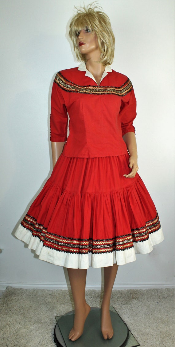 Vintage 50's Red Patio Squaw Top & Swing Skirt by… - image 1