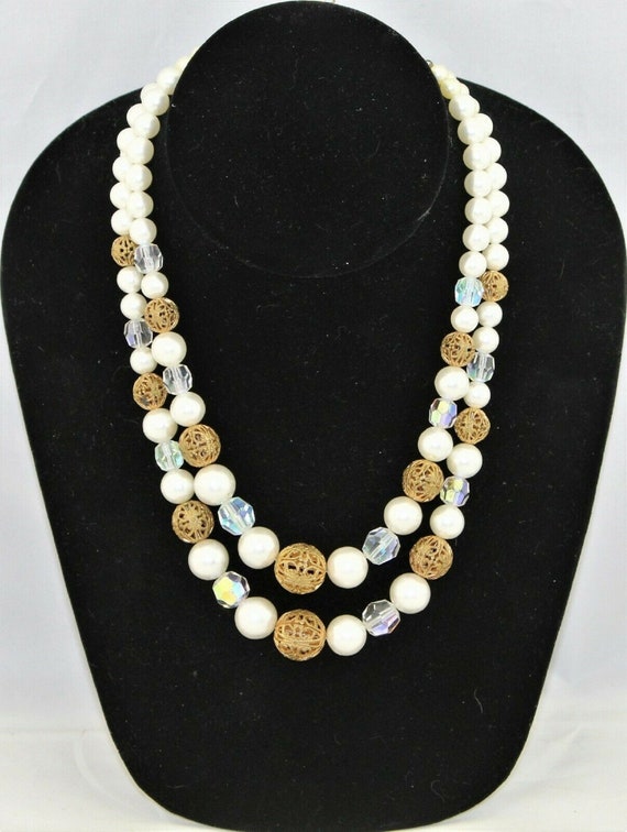 Vintage 60's Kramer 2 Strand Bead Necklace - 16 1/