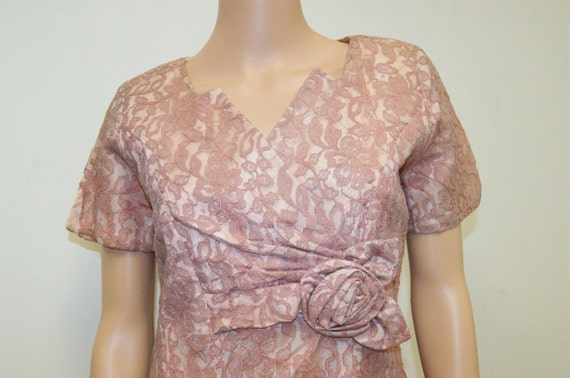 Vintage 50's 60's Pink Lace Wiggle Dress by Form … - image 2