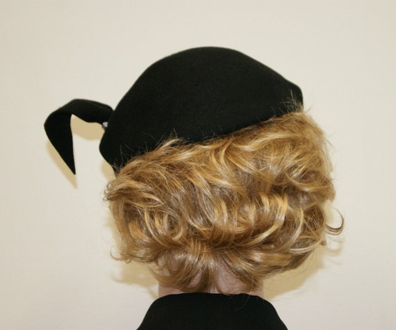 Vintage 40's 50's Black Wool Hat With Rhinestones… - image 3