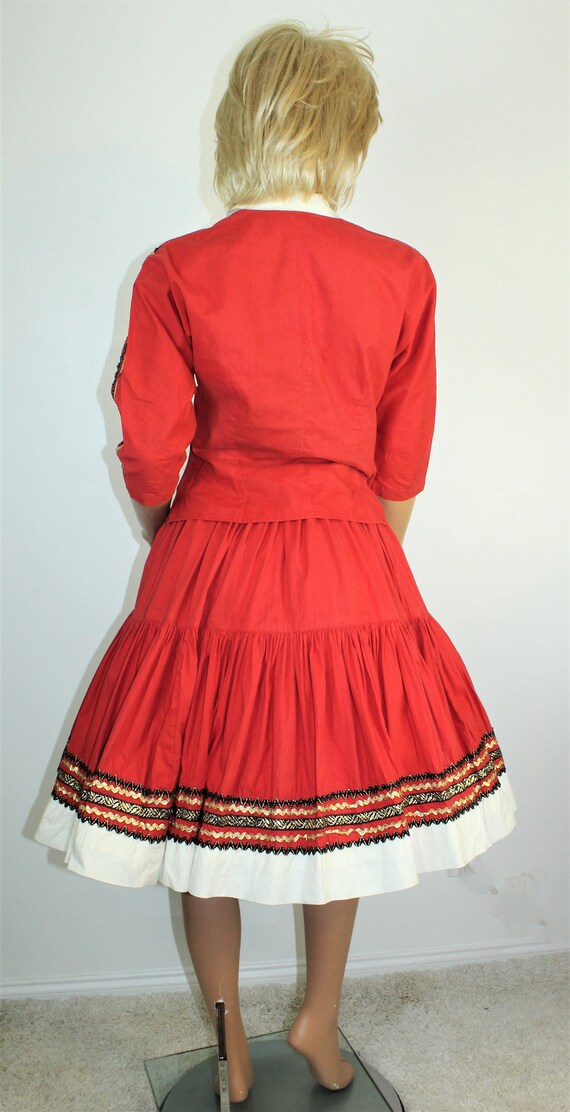 Vintage 50's Red Patio Squaw Top & Swing Skirt by… - image 7