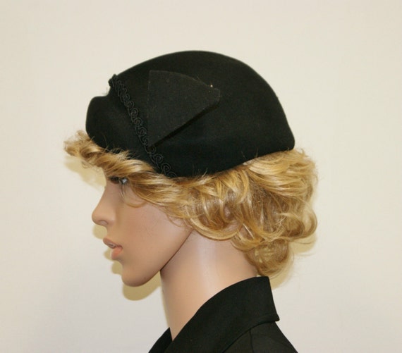 Vintage 40's 50's Black Wool Hat With Rhinestones… - image 2
