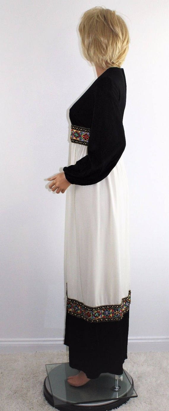 Vintage 70's Hippie Boho Peasant Black White Nylo… - image 5