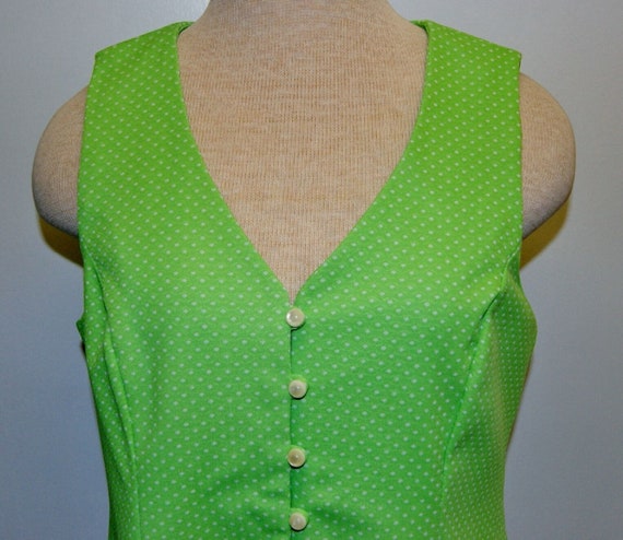 Vintage 1970's Green Polka Dot Peplum Blouse Top … - image 4