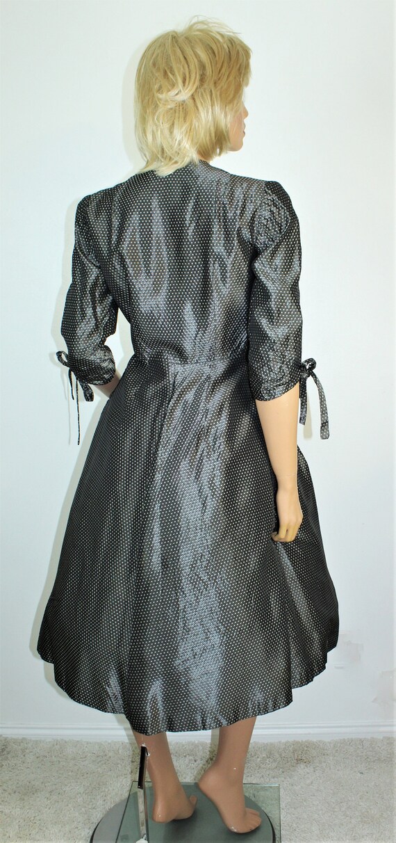 Vintage 40's Metallic Graphite Print Pleated Shim… - image 6