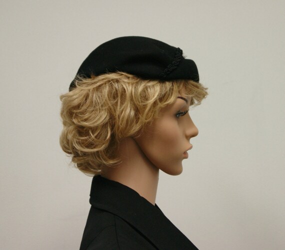 Vintage 40's 50's Black Wool Hat With Rhinestones… - image 4