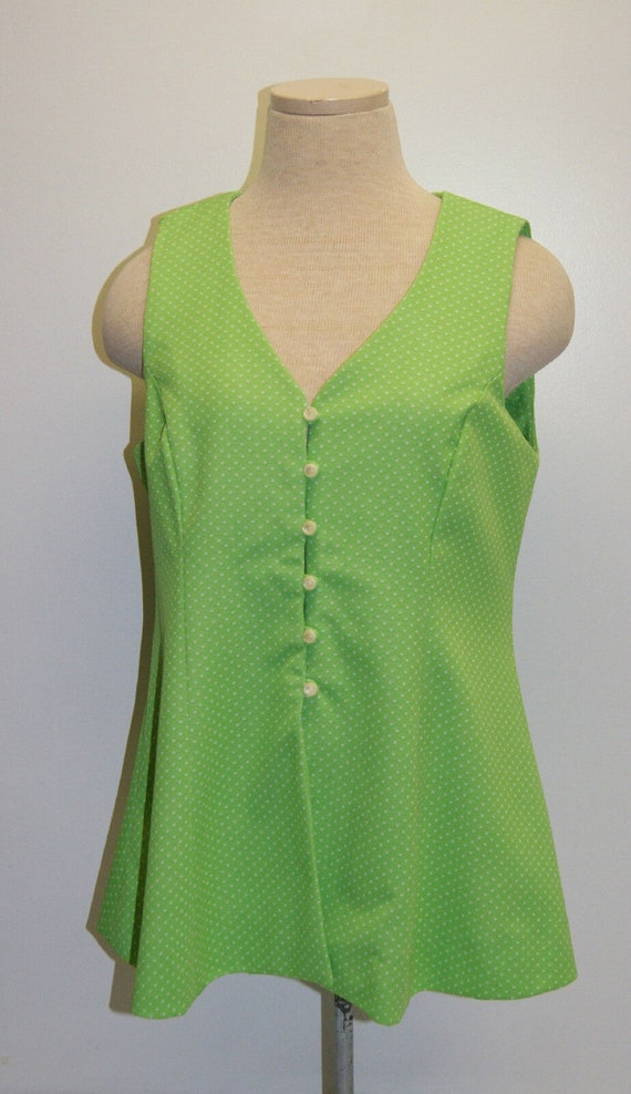 Vintage 1970's Green Polka Dot Peplum Blouse Top … - image 1