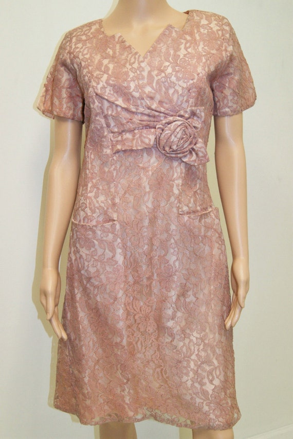 Vintage 50's 60's Pink Lace Wiggle Dress by Form … - image 1