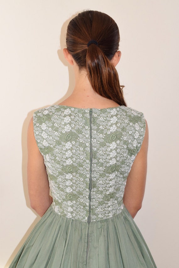 Vintage 50's Embroidered Green Cotton Rockabilly … - image 5