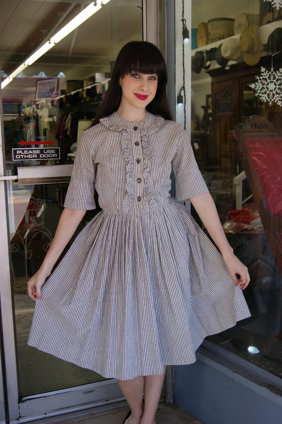 Vintage 50's Gray White Pinstripe Rockabilly Swin… - image 2