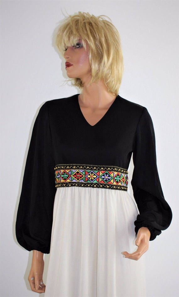 Vintage 70's Hippie Boho Peasant Black White Nylo… - image 2